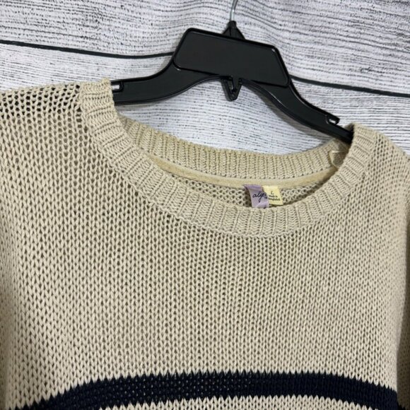 Alya Beige & Black Striped Knit Sweater With Elbow Patches Size L - Picture 2 of 5
